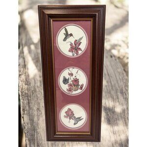 Framed Jean Miste Prints With Hummingbird & Butterfly Floral Designs In Burgundy